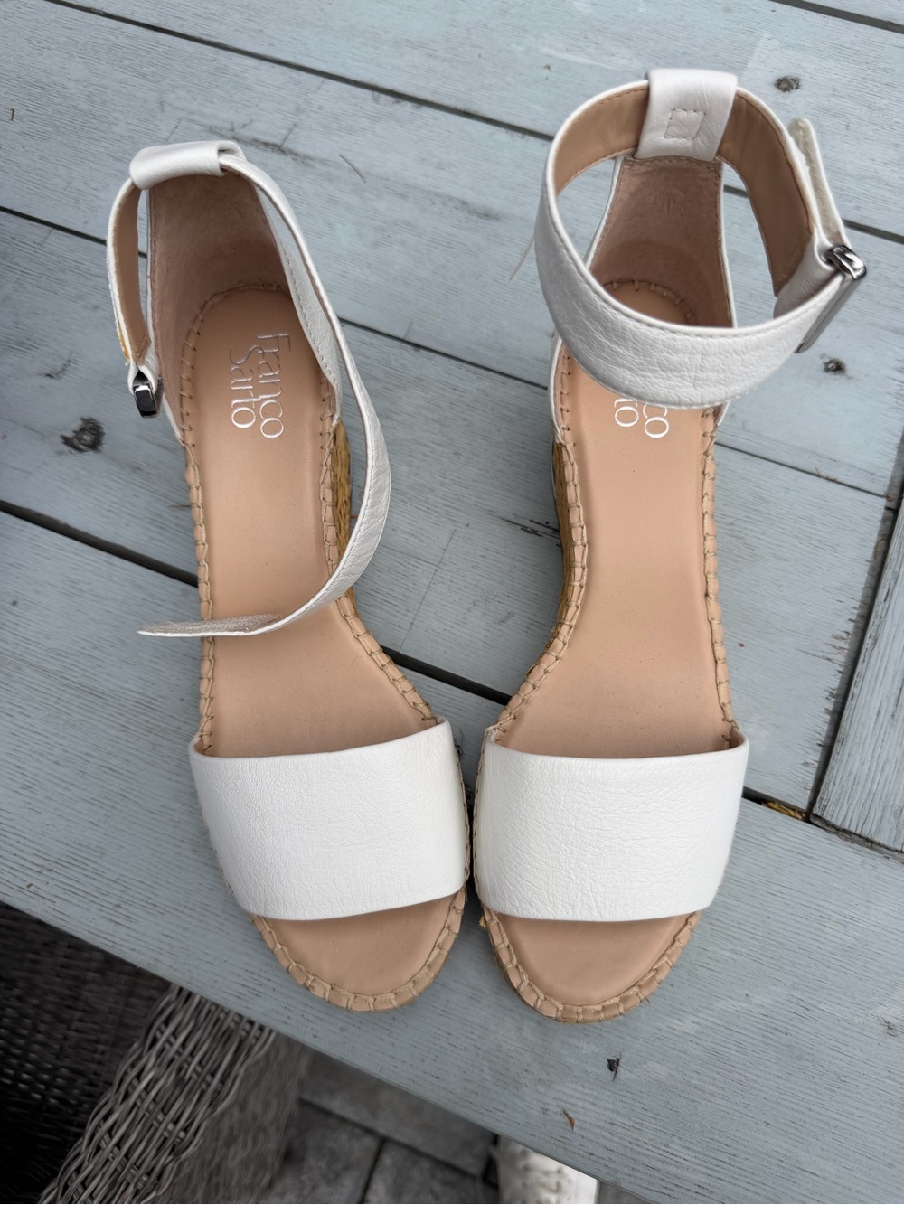Franco Sarto White Ankle-Strap Espadrille Sandals